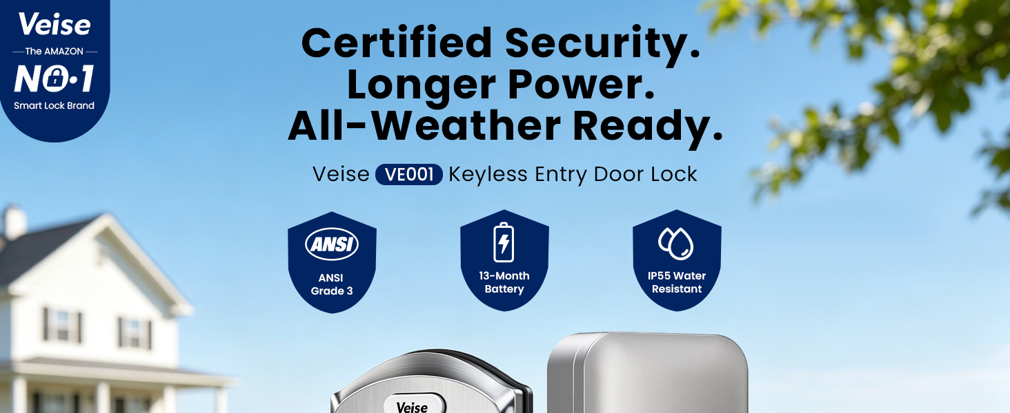 Keyless entry door lock with ANSI Grade 3 security, IP55 waterproof for front doors, Rubbed Bronze