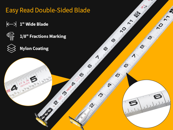 Heavy Duty Measurement Tape Construction Carpenter Fractional Tape Measure 25 ft with 1/8 Fractions