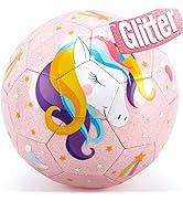 hahaland Size 3 Soccer Ball for Kids with Pump & Mesh Bag - Glitter Unicorns Soccer Ball Gifts fo...