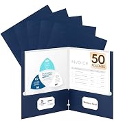 50 Packs Two Pocket Folders,Two Pocket File Folders with Business Card Slot,Dark Blue,Letter Size...