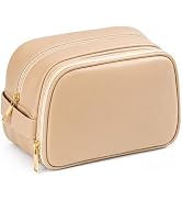 imerelez Double Layer Travel Makeup Bag for Women, 9.1L x 4.3W x 6.3H in Faux Leather Cosmetic Or...