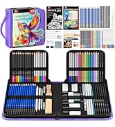 106 PCS Art Supplies Sketching Kit, Pro Drawing Pencils with 3-Color Sketchbook, Coloring Book, C...