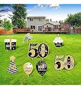 Happy 50th Birthday Party Yard Sign Set of 8 Black Gold 50 Birthday Yard Signs with Stakes and Ou...
