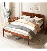 Giantex Queen Wood Platform Bed Frame with Headboard, Mid Century Queen Bed Frame with Wood Slat ...