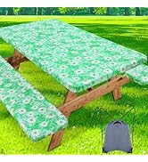 misaya Picnic Table Cover with Bench Cover, Waterproof Elastic Fitted Tablecloth for 6 Foot Table...