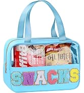 Snack Bag for Travel - Chenille Letter Clear Makeup Bag, Large Preppy Patch Snack Cosmetic Bag wi...