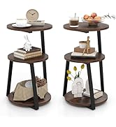 Giantex Round End Table Set of 2, Industrial Side Table with Sturdy Metal Frame, Coffee Table, 3-...