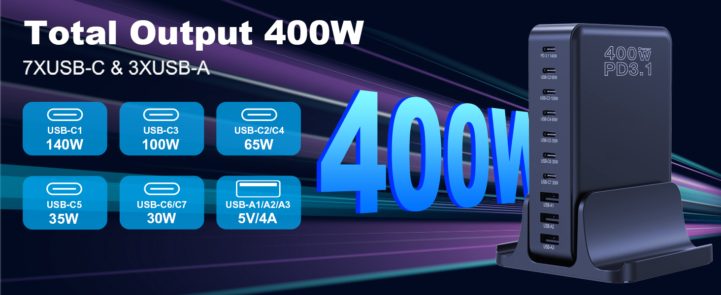 400W usb c charging station