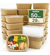 HestiaSnax 50 Pack 29oz Disposable Meal Prep Containers with Lids, Large Premium Kraft Paper Bowl...