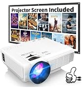 PANSEBA 1080P Mini Projector with Screen, Portable Home Theater Movie Projector with Two-Way Blue...