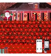 JMEXSUSS 360 LED Red Net Lights Outdoor, Connectable 12ft x 5ft Red Net Lights Plug in with Remot...