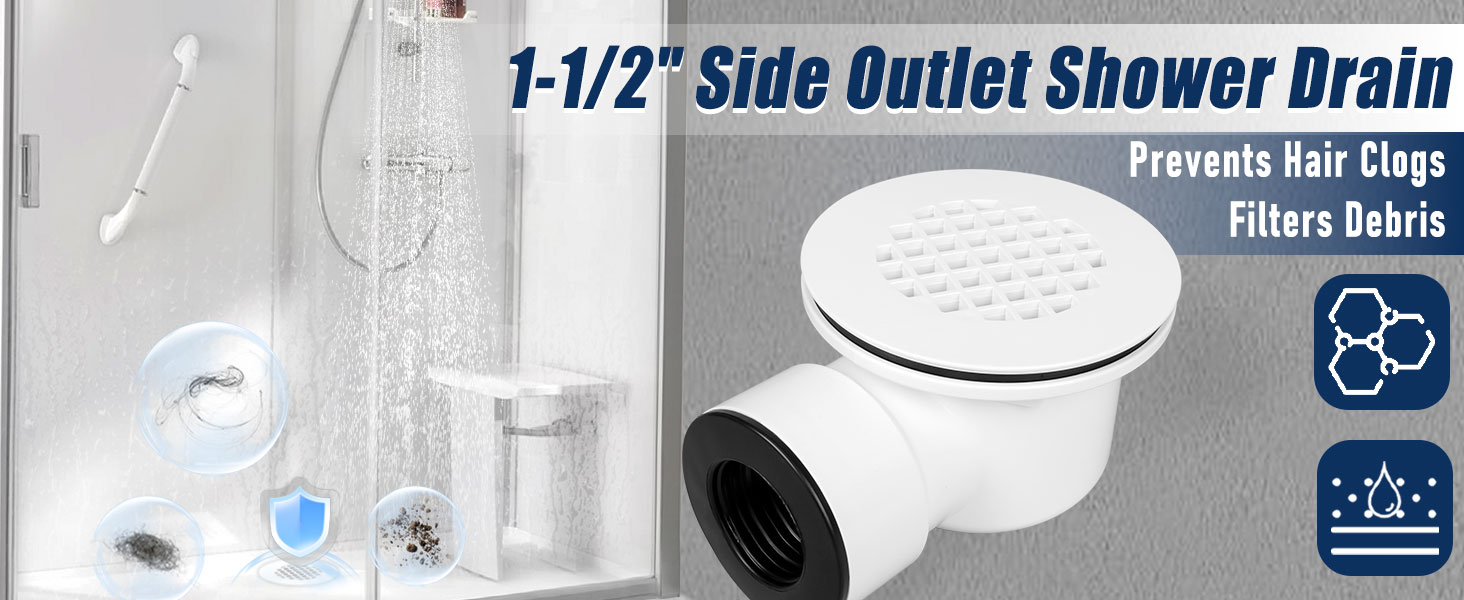 1-1/2" Side Outlet Shower Drain with Perforated Strainer