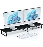 Wood Dual Monitor Stand Riser - Monitor Stand for 2 Monitors, Large Computer Stand For Desk with ...