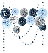 NICROLANDEE Dusty Blue Wedding Decorations, 15 PCS Tissue Pom Poms Paper Garland Decoration for S...