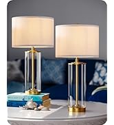 EDISHINE 23.6IN Glass Table Lamp DIY Fillable Base, White Linen Lampshade Table Lamp Set of 2, Ta...