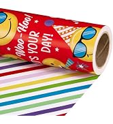 RUSPEPA Reversible Funny Birthday Wrapping Paper Roll, Mini Roll, Funny Emoji Party Faces and Red...