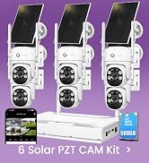 xmartO Wire-Free Solar PTZ Security Camera Set, 10CH 4K Expandable WiFi 6 NVR with 6 * 4MP 2K Wir...