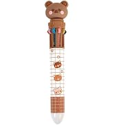 Tustao Brown Cartoon Bear Polychrome Color Retractable Ballpoint Pen, Kawaii Cute Multicolor Pens...