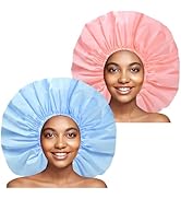 Jumbo Size Shower Cap 2 PCS Waterproof Shower Caps for Women, Extra Large Shower Cap, Reusable Su...