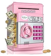 DoubleCare Electronic Piggy Bank for Kids, Money Bank with Password/Music Cute Mini ATM Piggy Ban...