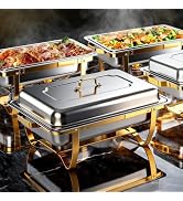 Chafing Dishes for Buffet, 4 Pack 9 QT Rectangular Stainless Steel Catering Chafer with Lids, Buf...