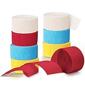 NICROLANDEE Party Streamers Decorations - 8 Rolls Red Blue Yellow Crepe Paper Streamers Tassels S...