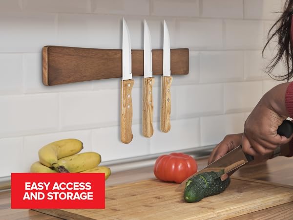 Easy access and storage, safely hang your largest kitchen knives instantly and securely