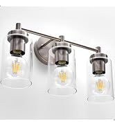 Combuh 3-Light Brushed Nickel Bathroom Vanity Light, Farmhouse Wall Sconce | 17.32", brushed nick...