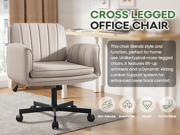 Criss Cross Chair with Wheels & Armrests, Criss Cross Office Swivel Chair, PU Leather Vanity Chair