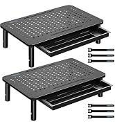 BONTEC 2 Pack Adjustable Monitor Stand Riser with Drawer, Ergonomic Mesh Platform Computer Monito...