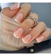 CurvLife Soft Gel Square French Tip Press On Nails Short, Silk Outline Style Reusable Fake Nails ...