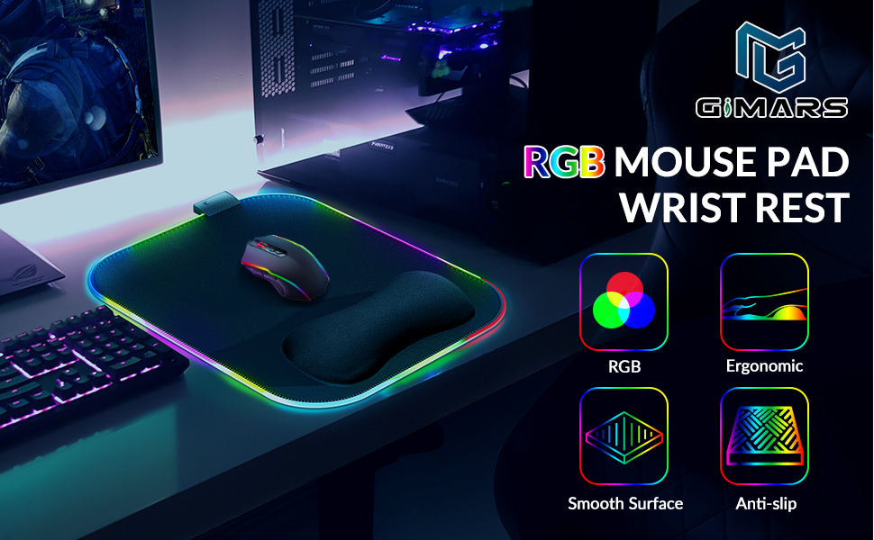 Gimars RGB mouse pad with wrist rest