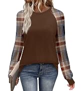 WIHOLL Long Sleeve Shirts for Women Color Block Raglan Tops Casual Crewneck Basic Tees Fall Cloth...