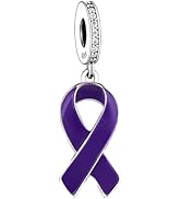 BSFJTY 925 Sterling Silver Charms, Pink Purple Blue Green Ribbon Cancer Loss Survivor Faith Menta...