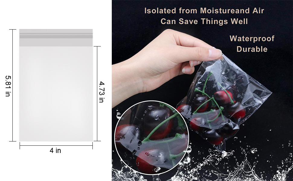 400 Pcs 4"x4.73" Clear Resealable Cellophane Bags Good for Bakery, Candle, Soap, Cookie Poly Bags
