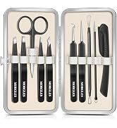 MORGLES Tweezers Set for Men, 10 in 1 Professional Eyebrow Tweezers Kit | With Pimple Popper, Bla...