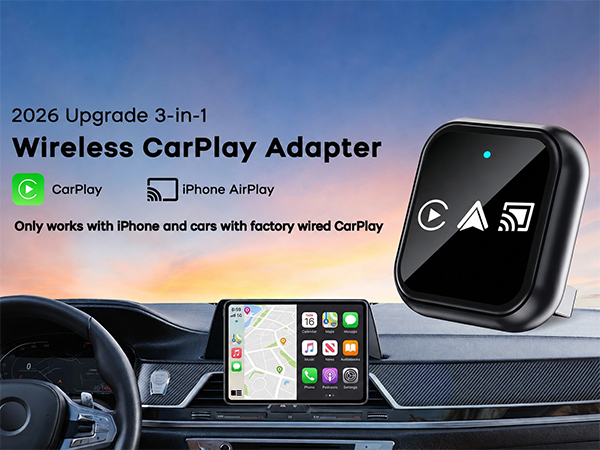 2026 upgrade 3 in 1 screen mirror ios phone, wired to wireless carplay adapter