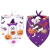 2 Pack Halloween Dog Bandanas - Happy Halloween Trick and Treat Pet Bandanas Pumpkin Bat Witch Ha...