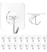 ZESLMG Adhesive Wall Hooks for Hanging, 16 Pack Heavy Duty Self Sticky Hooks 22lb(Max) Stainless,...