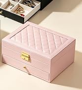 GUOER Jewelry Organizer Box for Women - Large PU Leather Jewelry Organizer Storage Case with Two ...