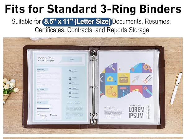 Clear Letter Size Binder Pockets 3 Ring Binder Zipper Pouch Document Organizer