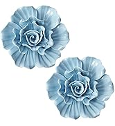 LIUCOGXI Ceramic Flower 3D Wall Decoration Set of 2, 3D Artificial RoseFlower Wall Sculptures Han...