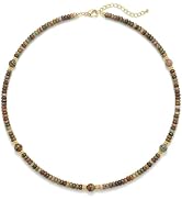 Angelstones Handmade Natural Gemstone Heishi Bead Choker Necklace for Women, 18K Gold Plated Adju...