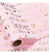 RUSPEPA Wedding Wrapping Paper Roll, Mini Roll, 17 Inches x 16.5 Feet, Pink Rose Gold Foil Ring D...