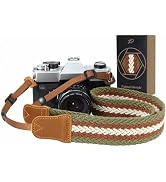 Padwa Lifestyle Stripes Camera Strap - 1.5" Soft Cotton Rope Weave Crazy Horse Cowhide Head Shoul...