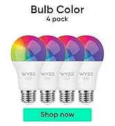 Wyze Bulb Color, 1100 Lumen WiFi RGB and Tunable White A19 Smart Bulb, Works with Alexa and Googl...
