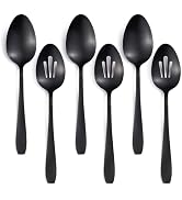 Seeshine 6 Pieces Large Serving Set - 3 Spoons & 3 Slotted Spoons - 10.6 Inch Matte Black Stainle...