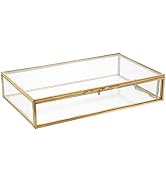 Zerodeko Vintage Glass Box, Clear Rectangular Keepsake Case with Hinged Lid, Copper Shadow Box De...
