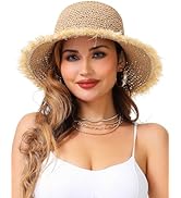 LA CARRIE Womens Sun Hat Floppy Packable Wide Brim UV Protection UPF 50+ Straw Hat with Fringe fo...