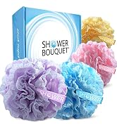 Loofah-Bath-Sponge Lace-Mesh-Set >> 2-Scrubs-in-1 by Shower Bouquet: Large Full 60g Pouf (4 Pack ...
